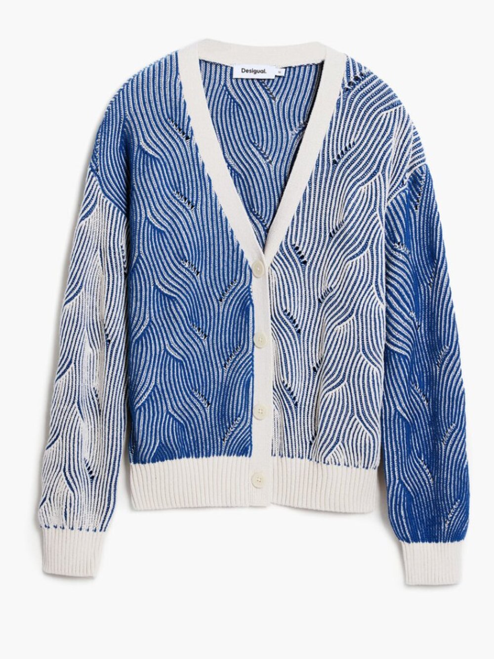 Desigual Mixed Stripe Two-Tone Knit Cardigan